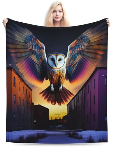hihihihihihihihi Flanelldecke Eule in dunklem Himmel, geheimnisvolle Eulen-Illustration, perfekt für Nachtdekoration, verschiedene Größen, Plüsch und Einladung, 127 x 152,4 cm