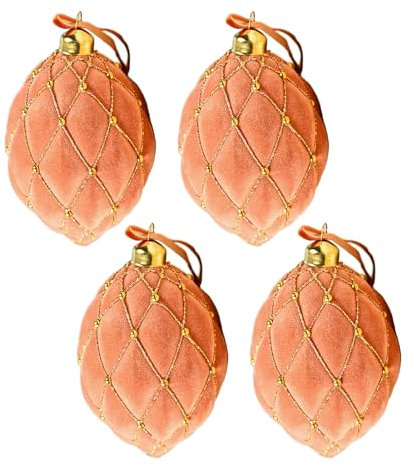 4 Stück Weihnachts-Glaskugel-Ornament, 8,9 cm, Beflockte Weihnachts-Hängekugeln aus Glas, Tannenzapfen, Weihnachtsschmuck, Weihnachtsbaumkugeln für Party, Geburtstag, (C)