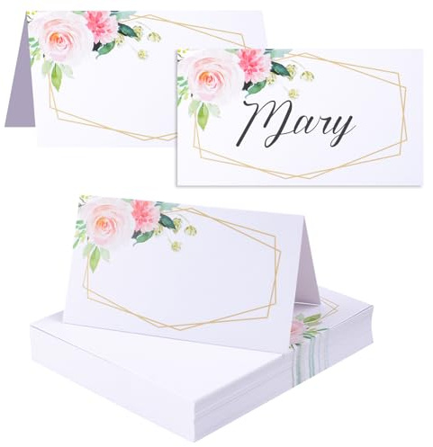 URROMA Segnaposto per tavolo, 100 pezzi rosa fiore matrimonio sedile pieghevole biglietti segnaposto segnaposto bianco tavolo tenda biglietti per matrimonio festa di compleanno