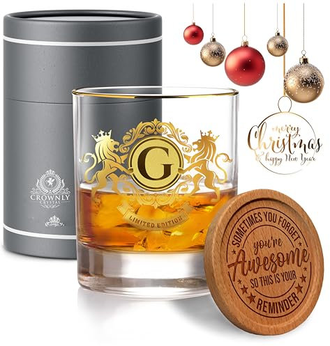 CROWNLY CRYSTAL® Regalo Collega Regali Uomo Originali E Utili Bicchieri Whisky Personalizzati Per Lui Anniversario Amica Compleanno (G)