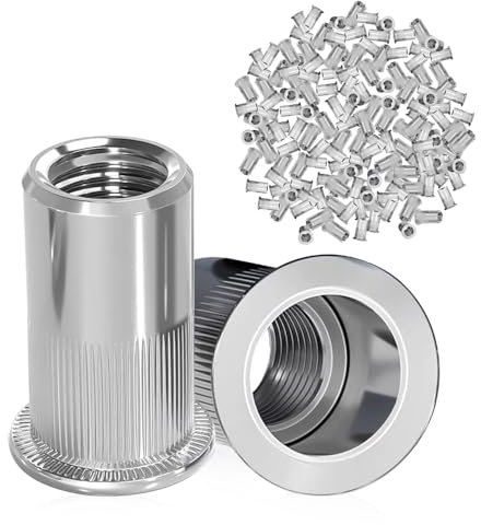 mizikuu 100 Pezzi Dadi Rivetti Filettati in Acciaio Inox, Inserti Filettati M8 Rivetto Filettato Facilità di Installazione Inserti Filettati a Testa Piatta Per Pannelli In Metallo e Plastica