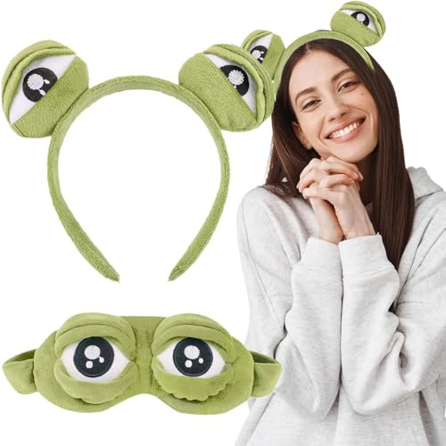 Schlafmaske Augenbinde Augenklappe, Kreative Cartoon Frosch Augenmaske Augenabdeckung Flaum, Schlafmaske Lustig, Cute Augenmaske mit Stirnband