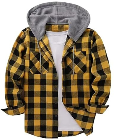 Chemise en flanelle pour homme - Avec capuche - Loisirs - Manches longues - En coton - Chemise de bûcheron - Chemise à carreaux en flanelle - Chemise de loisirs légère - Chemise décontractée - Chemise