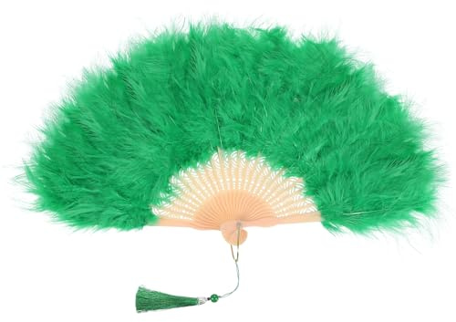 PATIKIL 1920s Vintage Marabou Feather Fan, Flapper Hand Fan Green | Folding Handheld Fan for Costume Party Dancing Wedding Show Tea Decoration