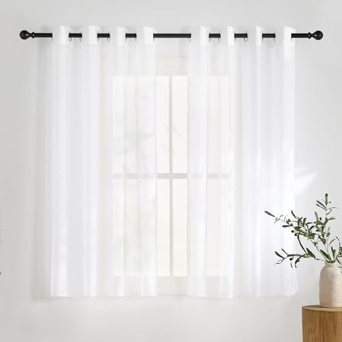 KGORGE Gardinen 160 cm Hoch Vorhang Weiß Transparent Vorhänge Kurz Modern Voile Gardine Durchsichtig Schlafzimmer Ösenvorhang Weiss Sheer Curtains, H 160 x B 140 cm 2er Set
