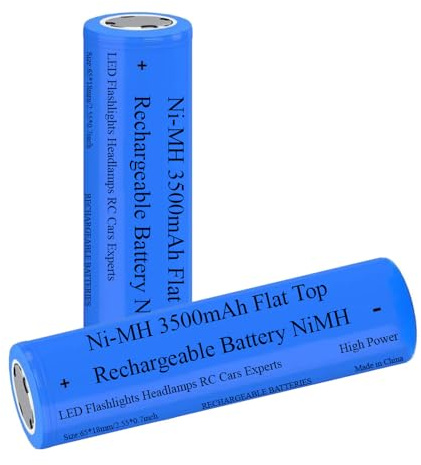 2 Pack Pile 3500 mAh Ni-MH Rechargeables, Flat Top NiMH Batterie, Tête Plate Piles pour Lampe Frontale LED, Mini Ventilateurs, Phare, Sonnette, avec Boîte (Tête Plate)