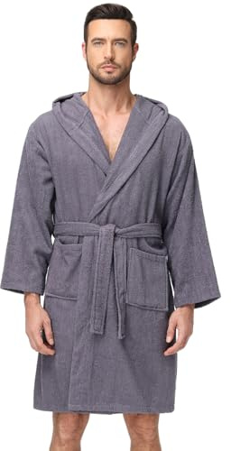 FALARY Peignoir à capuche pour homme en 100 % coton éponge, absorbant et doux – Pour sauna, bien-être et maison, S à 3XL, anthracite, M