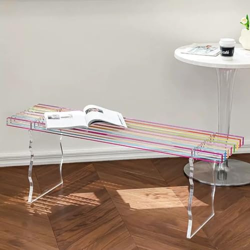 Gdrasuya10 Rainbow Color Acrylic Entryway Bench, 35inch Storage Bench Acrylic Bench Entryway Shoe Bench Seat Beautiful Bénch Indoor for Bedroom Living Room Large Size
