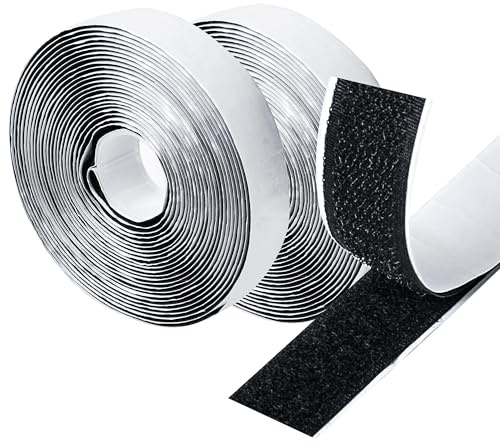 Krok och ögla tejp svart, självhäftande dubbelsidig 3 m x 20 mm återanvändbara remsorrulle, slitstarkt fästmaterial för skärm, matta, gardiner och persienner flikar