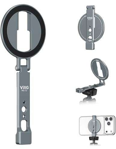 VRIG MG-32 Magnetischer Handyhalterung für Stativ mit 1/4 Gewinde Griff | MagSafe Stativ Adapter Kompatibel mit iPhone 17 16 15 14 13 12 /Pro Max, mit Kaltschuh-Steckplatz