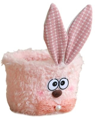 Cestas de huevos de Pascua, conejitos de felpa con orejas largas de felpa, decoraciones de almacenamiento de caramelos