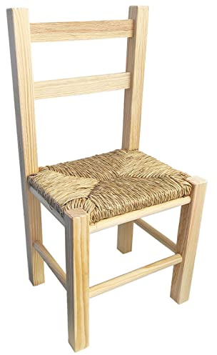 AC - Silla Infantil de Madera con Asiento de Rafia, Incluye reposapiés y Respaldo de Listones, niños, hogar, Escuela (Color Natural - 57 x 28 x 23 cm)
