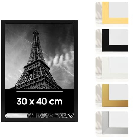 Estancia 30x40 cm Schwarzer Bilderrahmen aus Kunststoff – 30 x 40 cm Rahmen mit Bruchsicherem Acrylglas – Moderner Fotorahmen für Wände und Tische