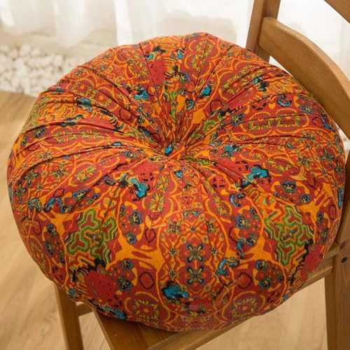 rigyeg BOHO Round Square Floor Cushion, Thick Tatami Seat Cushion for Living Room, Balcony, Yoga & Meditation (Round - Orange, 50cm)