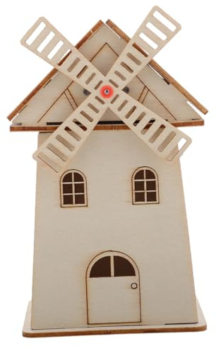 Didiseaon Solar Powered Wooden Windmill House Model DIY Paintable Solar Energy for Creative Stem Learning and Decorative Desktop Prop