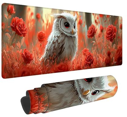 Tapis de Souris Gaming XXL Grand Mousepad 800 x 300 mm, Grand Tapis de Bureau sous Main avec Base en Caoutchouc antidérapante pour Gamer, Améliore la précision et la Vitesse (Fleur de Hibou) C-534
