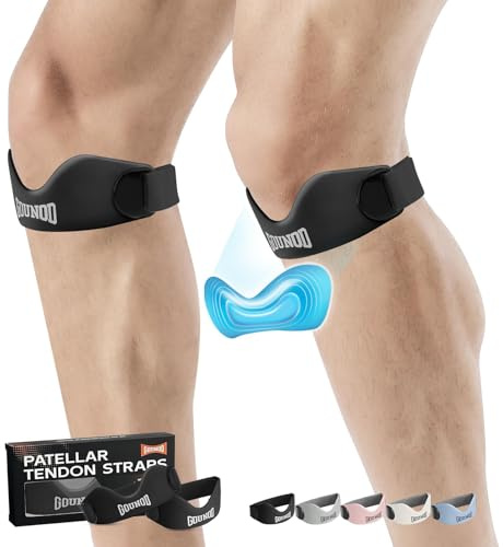 GOUNOD Correa de silicona para tendón rotuliano, paquete de 2, correa de rodilla para alivio del dolor de rodilla, banda de rótula para baloncesto, rodilla de saltador, tendinitis, correr, senderismo