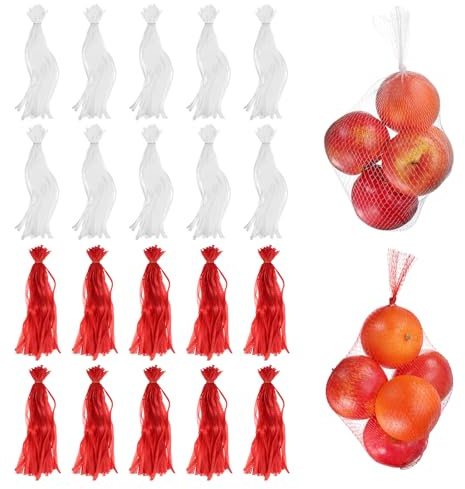 QUARKZMAN 100pcs Sacs À Œufs À Éclosion, 16 inch Filet Nylon Réutilisable Sacs Filet Produits Solides Élastiques Plastique Sacs Cuisson Fruits De Mer pour Fruits, Blanc/Rouge
