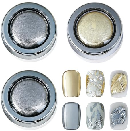 LQUYTA 3 Pezzi Chrome Nail Powder Fata Polvere per Unghie Highlight Cromo Metallo Effetto Specchio Micro Lucente Salon Adatto per DIY Stile Unghie (2 Argento 1 Oro)