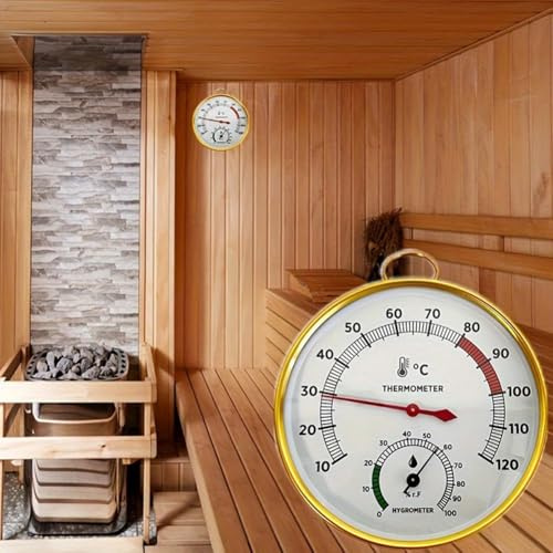 Opatiny Sauna Thermometer and Humidity Meter with Metal Frame and Arched Glass, Accurate Temperature Readings from 10to 120and Humidity 0-100%, Clear Dial Home Spa and Steam Room