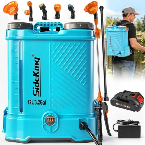 SideKing Akku Drucksprüher 12L, Rückenspritze kompatibel mit Makita 18V Akku, 5,5 Bar Drucksprüher mit Teleskoplanze, Lendenwirbelstütze, gepolsterte Gurte für Unkraut, Düngung, Entmoosung(Inkl. Akku)