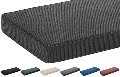 moismk Bankauflage Sitzkissen 5 cm dick, Waschbar & rutschfest - 120x40 100x40 150x50 160x40 80x40 cm - Aus Cord für Bank, Fensterbank, Gartenmöbel und Terrasse(Dunkelgrau,90x45cm x5cm Thick)