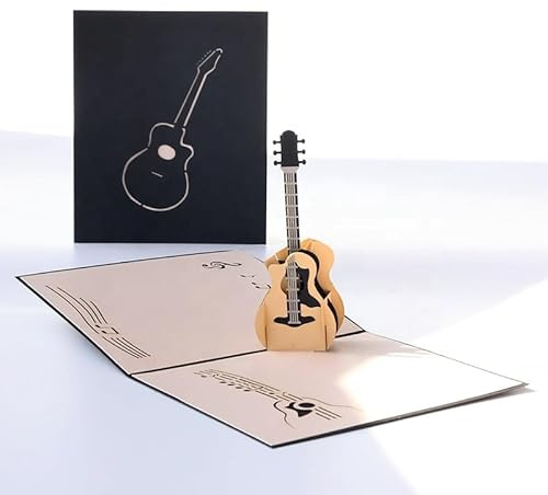 Guitar Design 3D Pop Up Card Greeting Card Birthday Card Guitar Gift Music Gift For Guitarist Musician (Black)