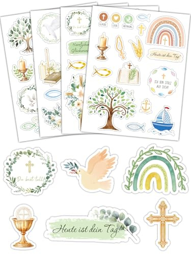 Paquete de 16 hojas de pegatinas para comunión, confirmación, bautizo, confirmación y primera comunión, pegatinas decorativas como regalo para libro de visitas, álbum de fotos, scrapbooking, libro de