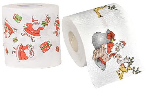 Lot de 2 rouleaux de papier toilette Noël imprimé Père Noël - Papier toilette drôle joyeux en vrac pour décoration salle bain, cadeaux fête