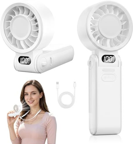 Handventilator Tragbarer Turbo, Tragbarer Handventilator, Ventilator Klein USB Wiederaufladbar, 180° Faltbarer 4-in-1 Mini-Ventilator für Hand, Hals und Tisch, Aufladbar für Sommer, Reise (Weiß)