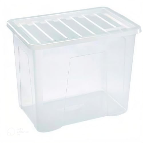 OptiProducts 80L Large Clear Plastic Storage Boxes with Transparent Lids (Pack of 5) – Heavy Duty Stackable Storage Containers for Home, Garage, Office & Clothes Organisation