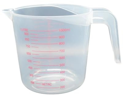 Jarra medidora Juego de 3 vasos medidores graduados plástico transparente 250 a 1500 ml for cocina, con diseño asa(1000ML)