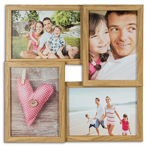 levandeo Holz Bilderrahmen B x H: 34x34cm Farbe: Eiche natur 4 Fotos Format 13x18cm mit Glasscheiben