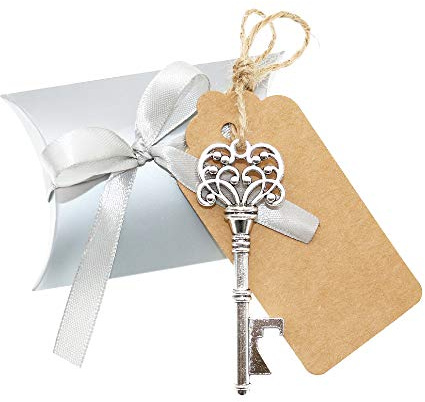 BITEYI Clave Abrebotellas,Vintage Skeleton Claves con Caja de dulces y Tarjeta,Recuerdos de Bodas y Fiestas30 piezas (Plateado 2)