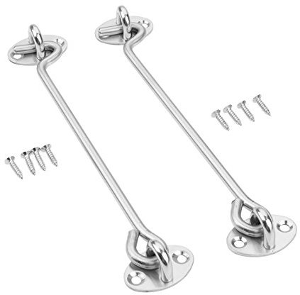 DRELD 2 Stück Edelstahl Kabinenhaken mit Öse 25CM Türhaken mit 8 Pcs Schrauben Torhakenschloss Riegel Tür Sturmhaken für Rollläden Schuppen Schiebetüren Garagentor Fenster (10 Zoll/25,4 cm)