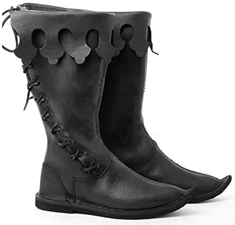 Mooke Gothic Ritter Prinz Retro Bandage Leder Stiefel Halloween Karneval Bühnenparty Handgefertigte Flache Schuhe Mittelalterliche Elf Einzelstiefel Alltagsgebrauch,Schwarz,40