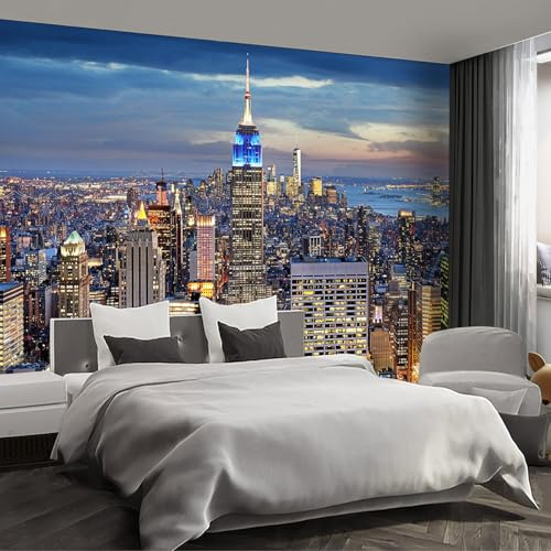 Fightal - Beautiful Manhattan City Night View Mural Living Room couches Extra Large wall murals new york Cities Wallpaper Bedroom California Picture Landscape - 108x75（It's not Peel and Stick.）