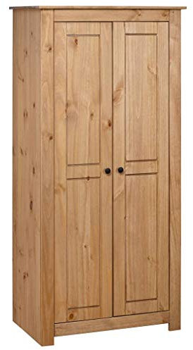 Susany Mehrzweckschrank Kleiderschrank Büroschrank Mit 2 Fächern und einer Kleiderstange,Kleiderstange Aktenschrank 80 x 50 x 171,5 cm (B x T x H) für Wohnzimmer,Schlafzimmer,Kiefer-Massivholz