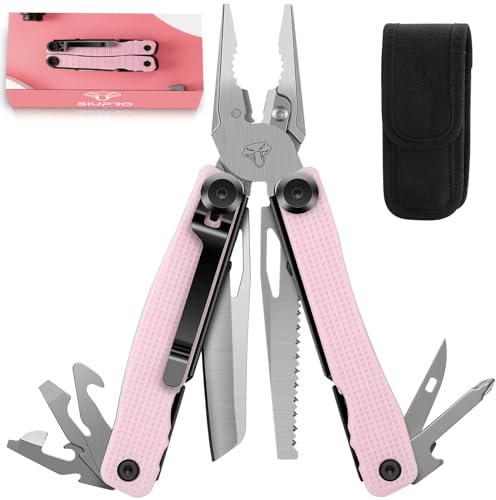 SIUPRO Multitool Couteau de Poche, Scie Tanging Tactique Pliable avec Action à Ressort avec Clip, Multitool de Survie pour Femmes, Hommes, Enfants, Verrouillage Automatique, Rose