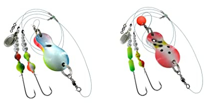 blntackle76 Set 2 Stück Buttlöffel von Jenzi,Plattfisch Blinker montiert 80 Gramm weiß/blau/rot 100 Gramm rot/weiß/Punkte und + gratis Petri Heil! Aufkleber