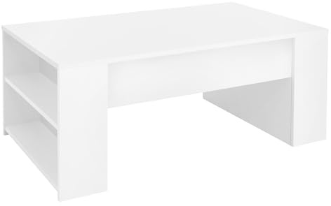 ML-Design Couchtisch in Weiß 100 x 60 x 42 cm, Geräumiger Wohnzimmertisch mit 2 Fächern an den Seiten, Moderner Sofatisch mit viel Stauraum, Holz Beistelltisch, Wohnzimmer Kaffeetisch Holztisch Tisch
