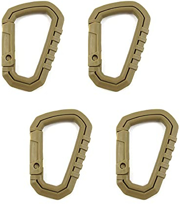 SEIWEI Karabinerhaken, 4 Stück, Kunststoff, D-Ring, taktische Karabiner-Clips, hängende Schnalle, Schlüsselanhänger für Rucksack, Camping, Wandern, Braun