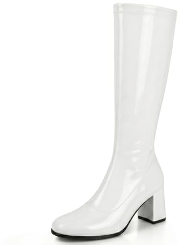 AYZAL Botas para mujer de los años 60 y 70, hasta la rodilla, estilo retro, con tacón de bloque, White, 40 EU