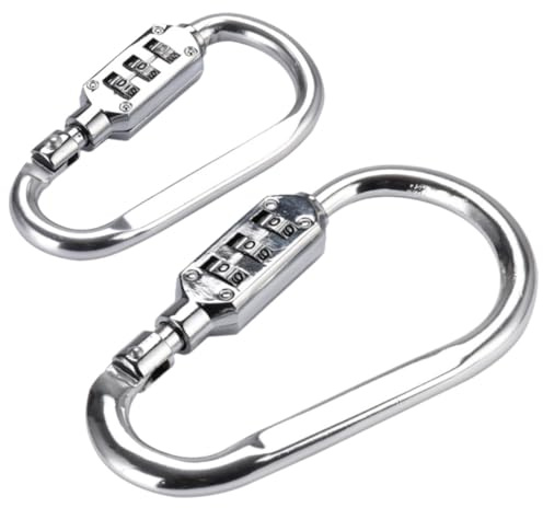 3-Digit Combination Padlock Carabiner Buckle Clip - Luggage Code Lock Carabiner Keychain for Backpack Travel Outdoor (Silver(Small+Large))