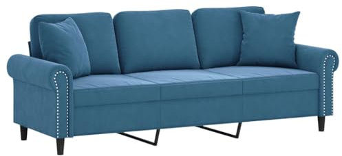 vidaXL 3-Sitzer-Sofa mit Zierkissen Blau 180 cm Samt