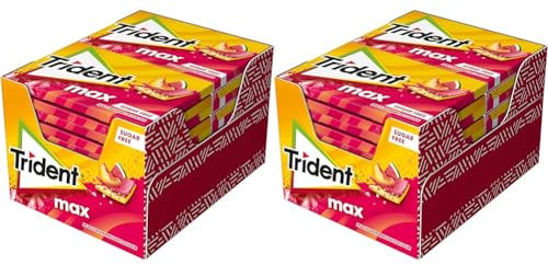 Trident Max Melocotón y Sandía - Chicles sin Azúcar con Sabor a Melocotón y Sandía- Paquete de 24 Envases de 23 g