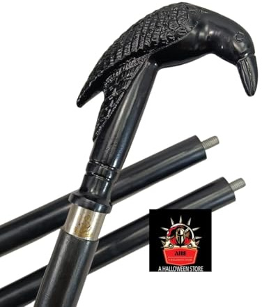 Edgar Allen Poe's Mystic Raven Crow Handle Hand Carved Black Wood Walking Cane Stick for Men/Women - 39