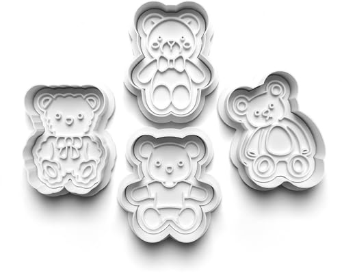 Cookie Cutters Set 4 PCS Baby Teddy bears Cookie Stamp Cookie Cutter Mould Dough Fondant for Kid DIY Cookie Making
