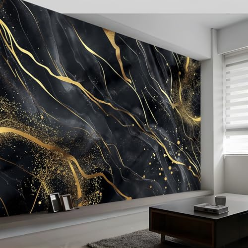 Fototapete Art Wandbild 350 x 256 cm (WxH) Tapeten Wandtapete, Luxuriös Wanddeko Marmor Streifen Goldene Linien Streifen Mustertapete Design Wand Dekoration Vliestapete Wohnzimmer Schlafzimmer Büro
