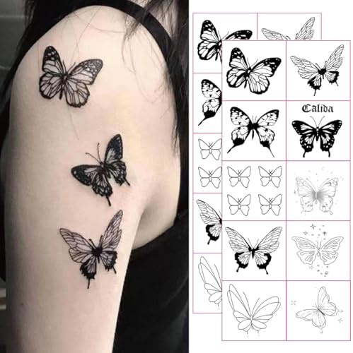 AFCJLTO 20 Fogli Tatuaggi Temporanei Farfalle Diverse Dimensioni,Realistici e Resistenti all'Acqua,Set Tatuaggi Temporanei Adulti,Tattoos Trasferelli Adulti Ragazzi, Vari Disegni Sempici